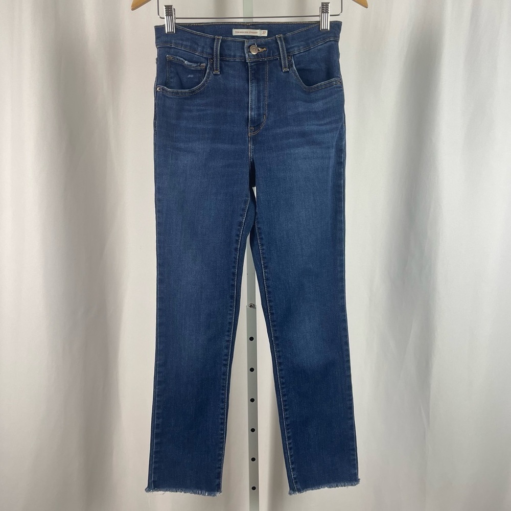 Levi's Size 27 High Rise Slim Straight Jeans Raw Hem Classic Cali Stretch